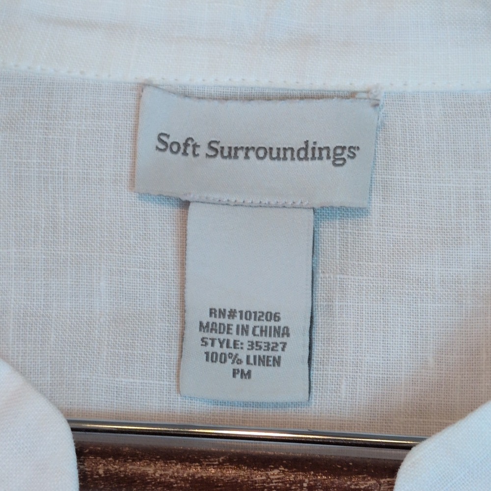 Soft Surroundings White 100% Linen Pintuck Tunic Top Wmns PM Office Cottagecore - Picture 4 of 11